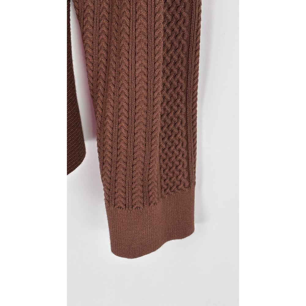 Talbots Mixed Cable Moto Sweater Knit Jacket Brown Womens Size Large Petite New - Picture 6 of 10
